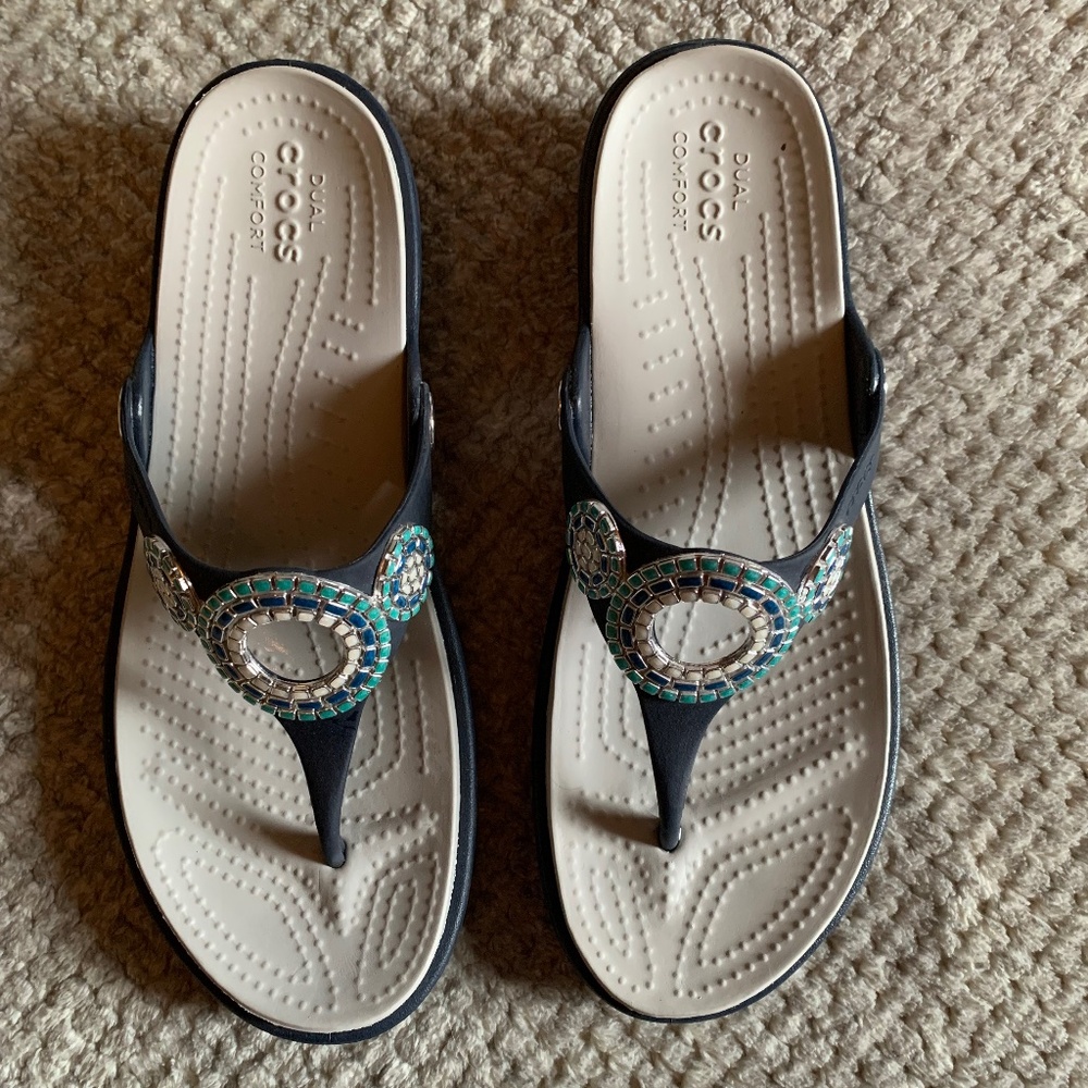 Crocs Sanrah Diamante Wedge Sandals Size 8